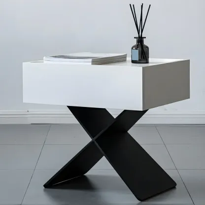 Black Wood X-Leg Drawer Storage Small Nightstand Image - 7