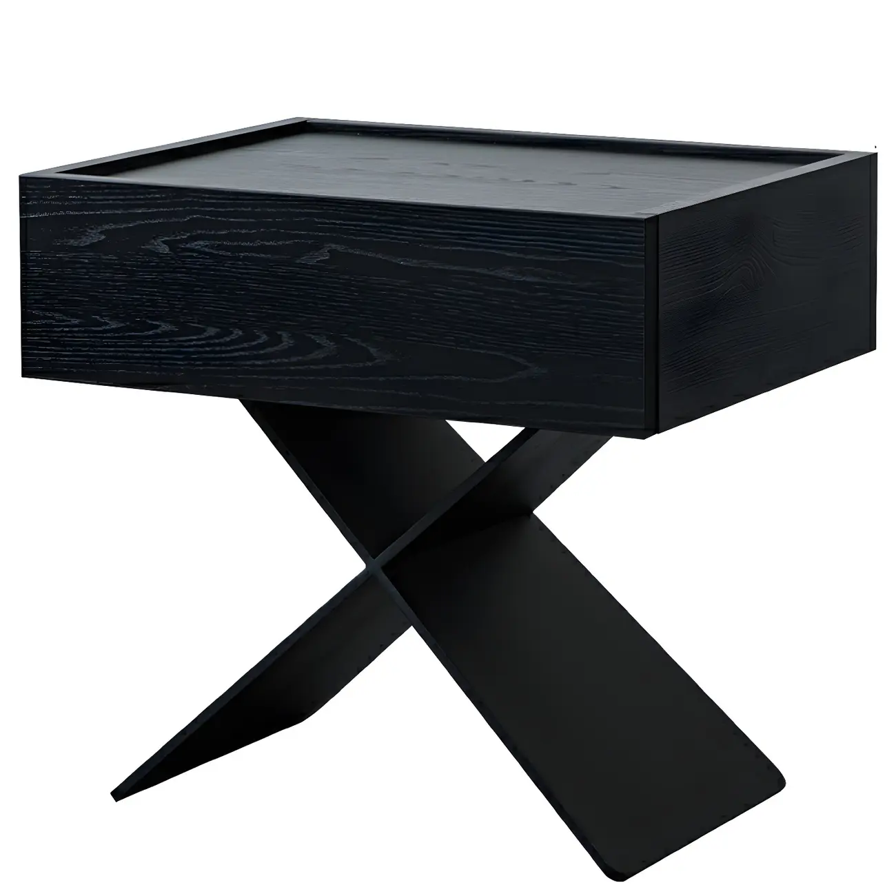 Black Wood X-Leg Drawer Storage Small Nightstand Image - 8 | homeyfad