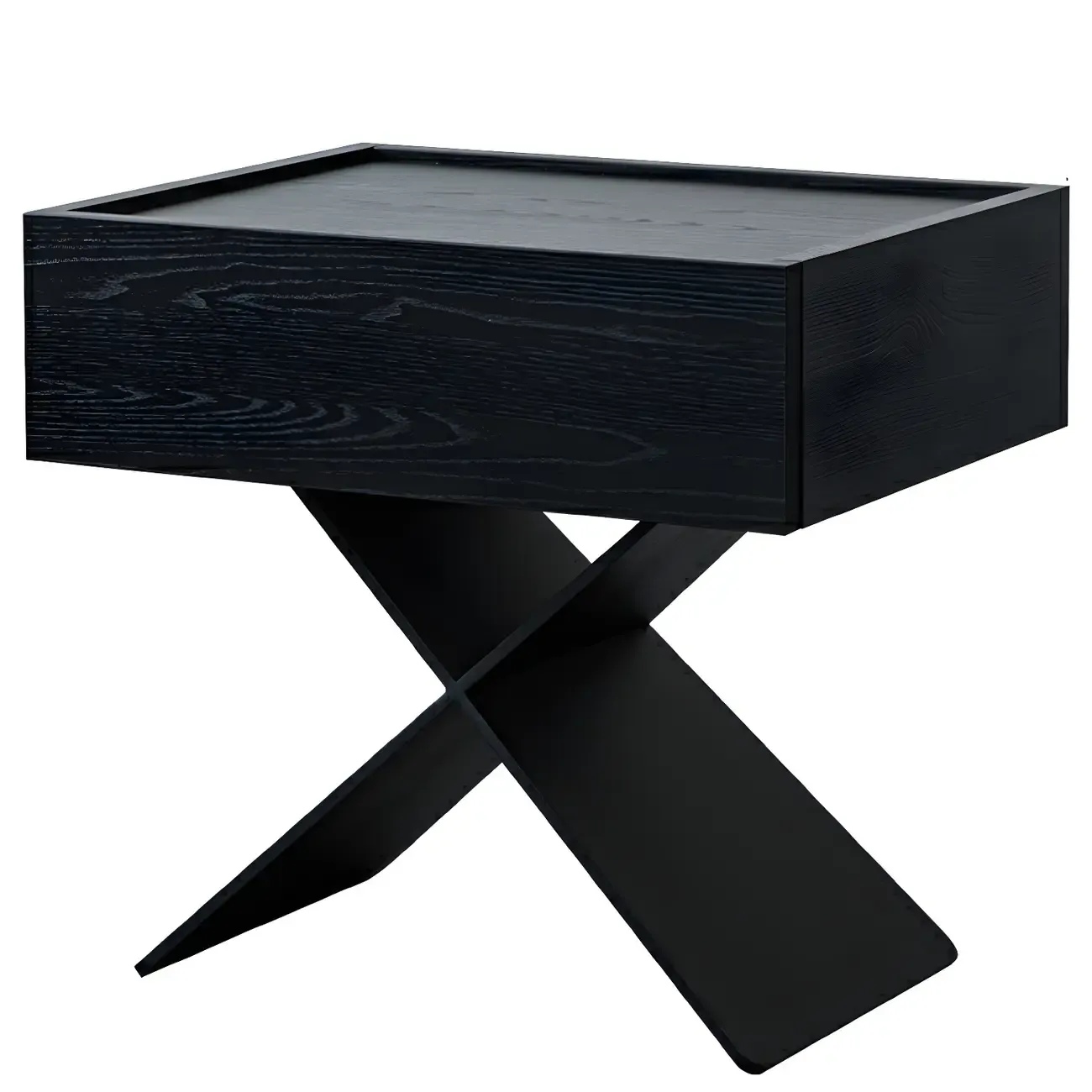 Black Wood X-Leg Drawer Storage Small Nightstand Image - 8