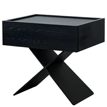 Black Wood X-Leg Drawer Storage Small Nightstand Image - 8