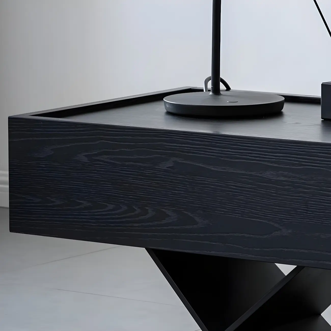 Black Wood X-Leg Drawer Storage Small Nightstand Image - 10 | homeyfad