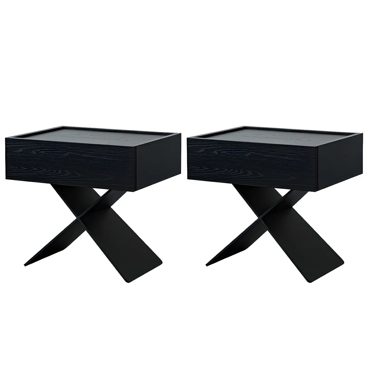 Black Wood X-Leg Drawer Storage Small Nightstand Image - 15 | homeyfad
