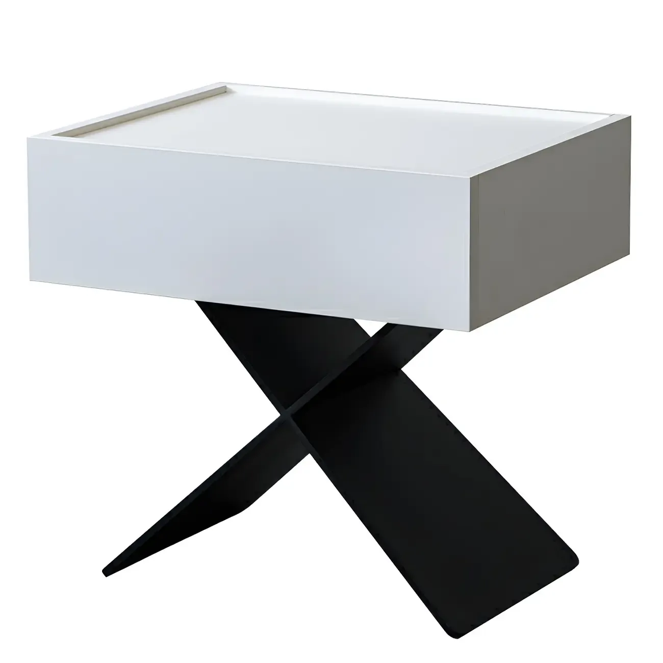 Black Wood X-Leg Drawer Storage Small Nightstand Image - 16