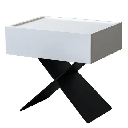 Black Wood X-Leg Drawer Storage Small Nightstand Image - 16
