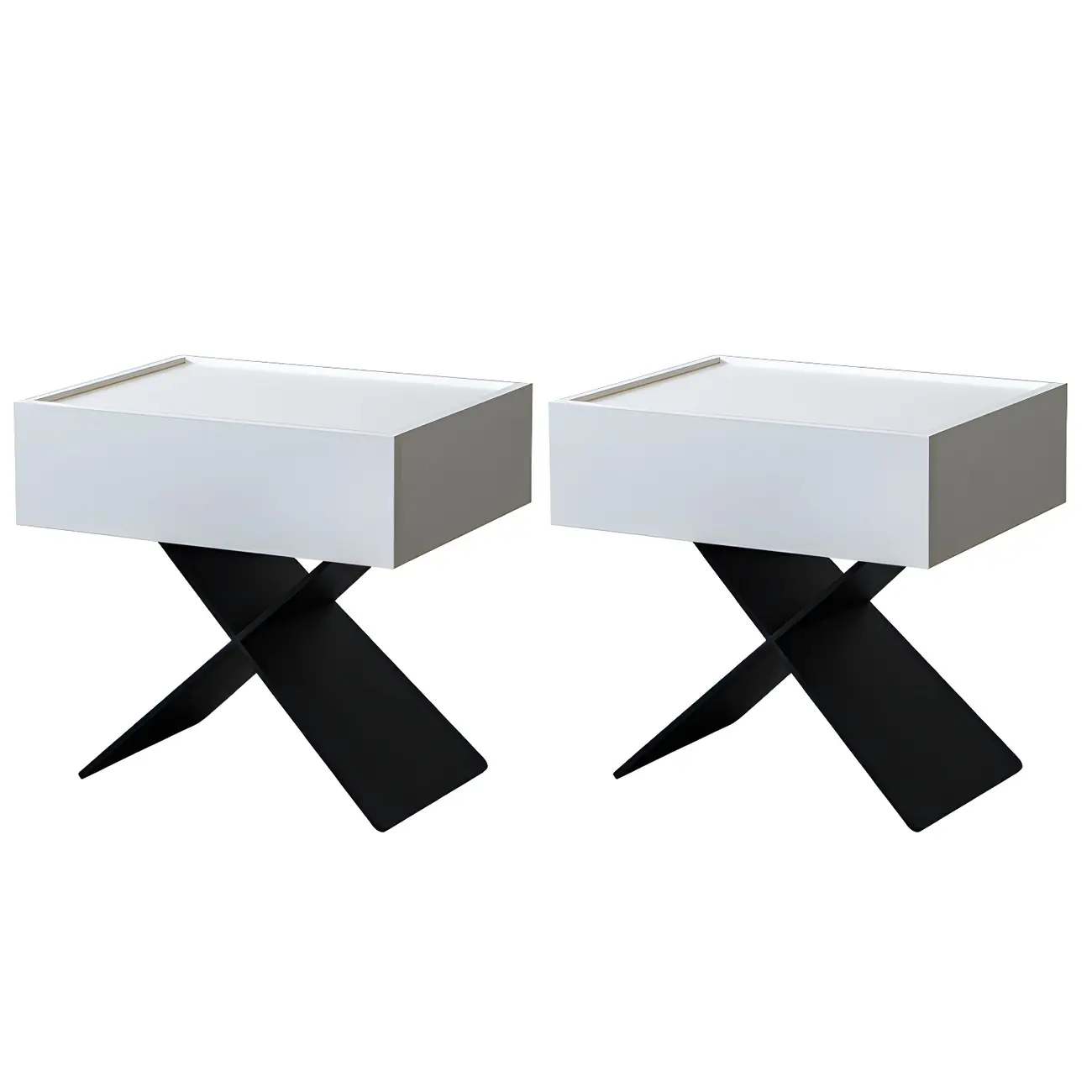 Black Wood X-Leg Drawer Storage Small Nightstand Image - 17 | homeyfad