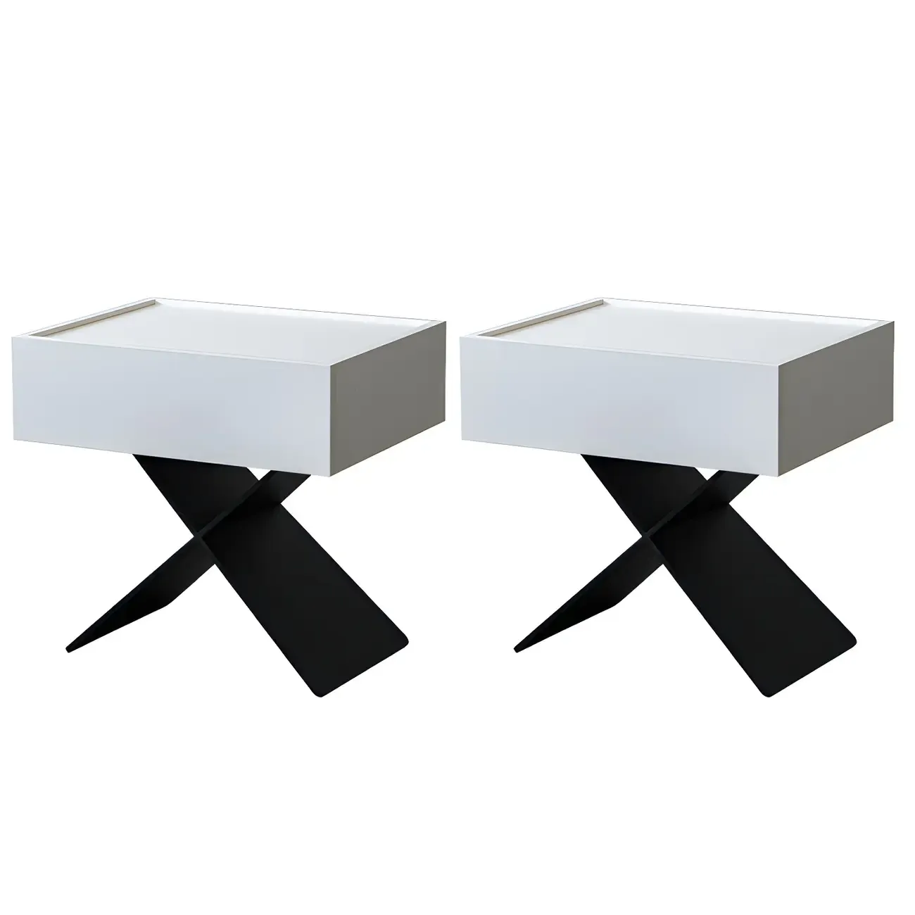 Black Wood X-Leg Drawer Storage Small Nightstand Image - 17