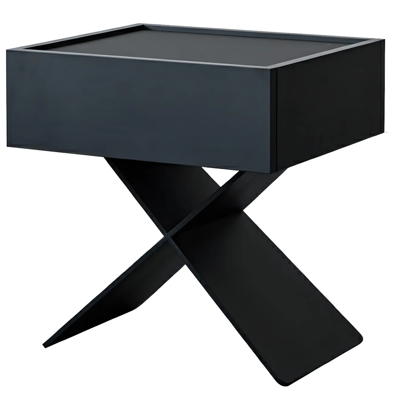 Black Wood X-Leg Drawer Storage Small Nightstand Image - 18 | homeyfad