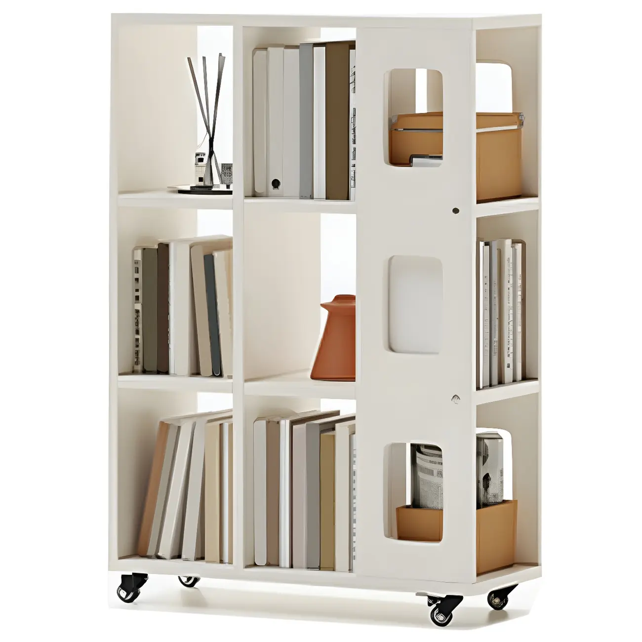 Mid-Century Nut-Brown Wood 5-Tier Bookcase on Wheels Image - 5 | homeyfad