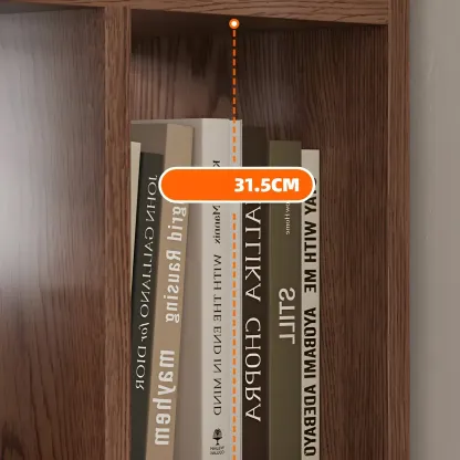 Mid-Century Nut-Brown Wood 5-Tier Bookcase on Wheels Image - 9