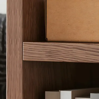 Mid-Century Nut-Brown Wood 5-Tier Bookcase on Wheels Image - 10