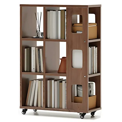 Mid-Century Nut-Brown Wood 5-Tier Bookcase on Wheels Image - 13