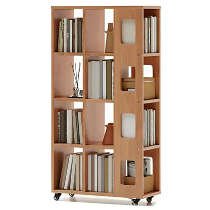 Mid-Century Nut-Brown Wood 5-Tier Bookcase on Wheels Image - 15