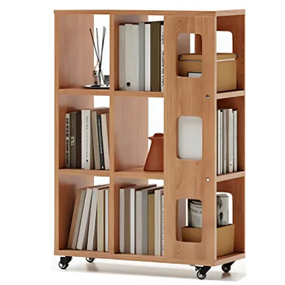 Mid-Century Nut-Brown Wood 5-Tier Bookcase on Wheels Image - 16