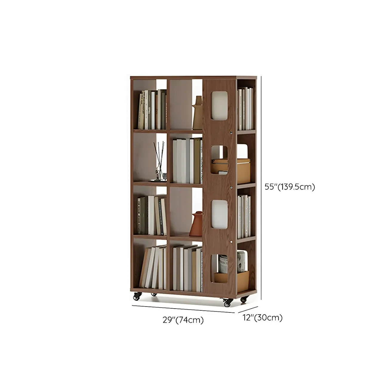 Mid-Century Nut-Brown Wood 5-Tier Bookcase on Wheels Image - 19