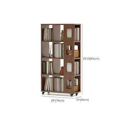 Mid-Century Nut-Brown Wood 5-Tier Bookcase on Wheels Image - 19