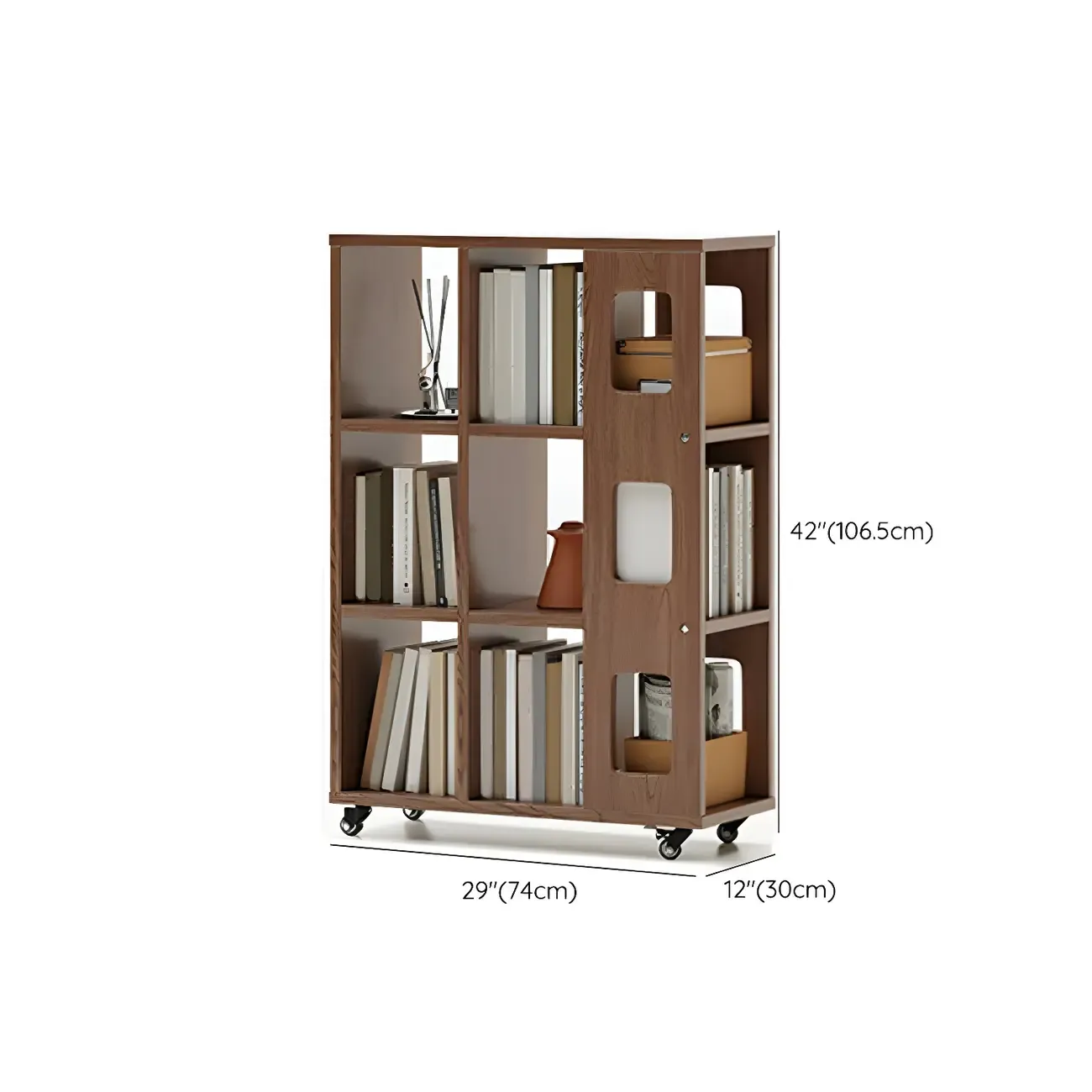 Mid-Century Nut-Brown Wood 5-Tier Bookcase on Wheels Image - 20