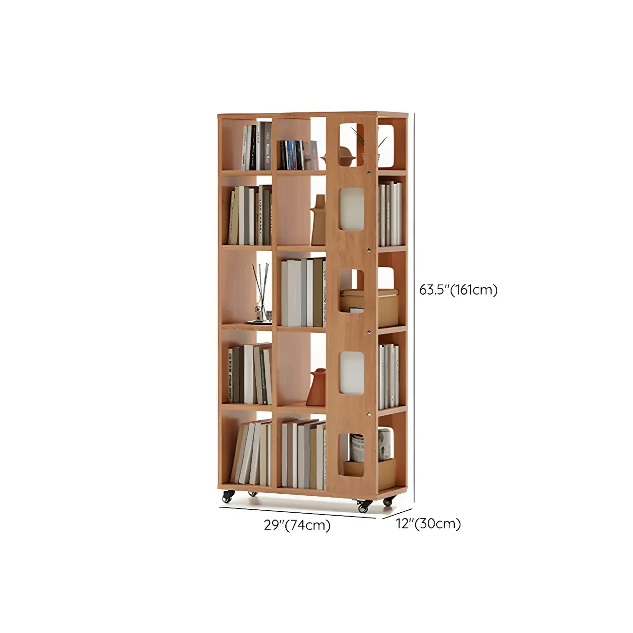 Mid-Century Nut-Brown Wood 5-Tier Bookcase on Wheels Image - 21