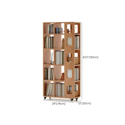 Mid-Century Nut-Brown Wood 5-Tier Bookcase on Wheels Image - 21