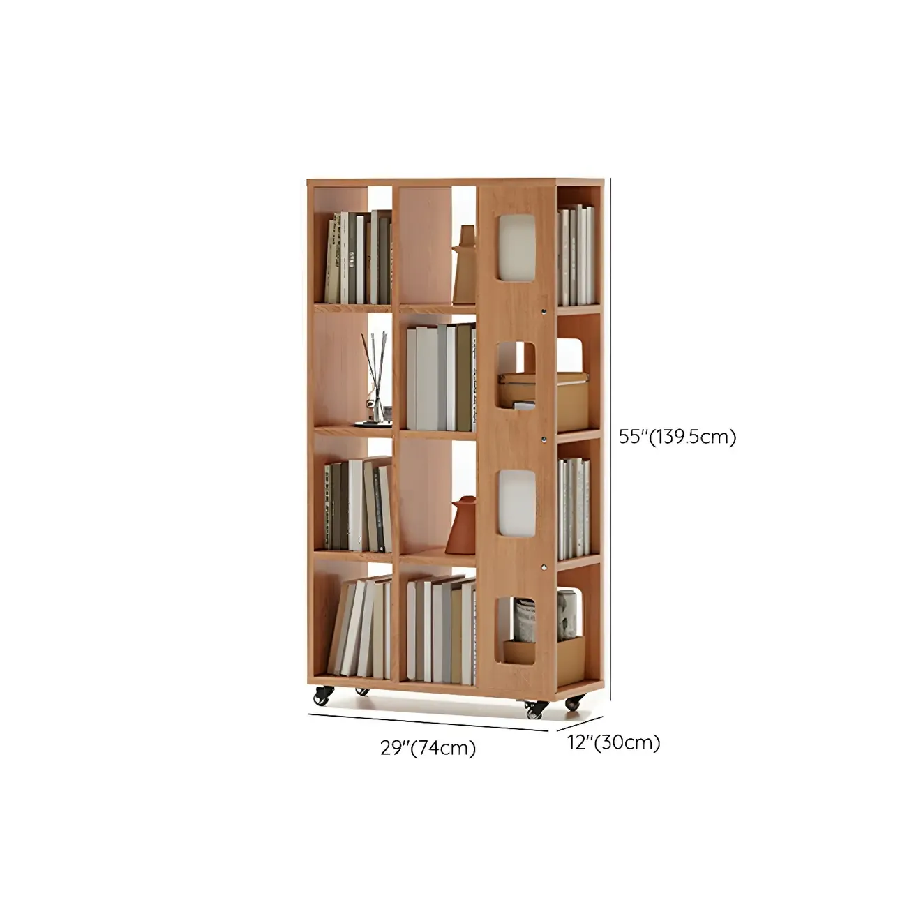 Mid-Century Nut-Brown Wood 5-Tier Bookcase on Wheels Image - 22