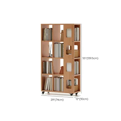 Mid-Century Nut-Brown Wood 5-Tier Bookcase on Wheels Image - 22