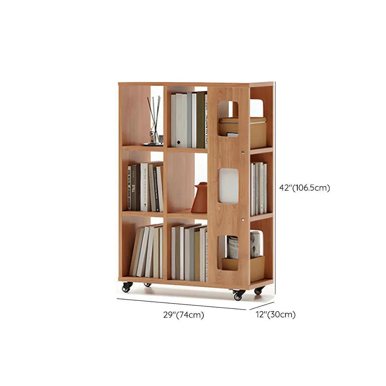 Mid-Century Nut-Brown Wood 5-Tier Bookcase on Wheels Image - 23 | homeyfad