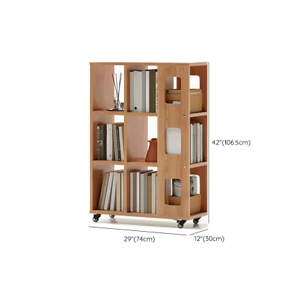 Mid-Century Nut-Brown Wood 5-Tier Bookcase on Wheels Image - 23