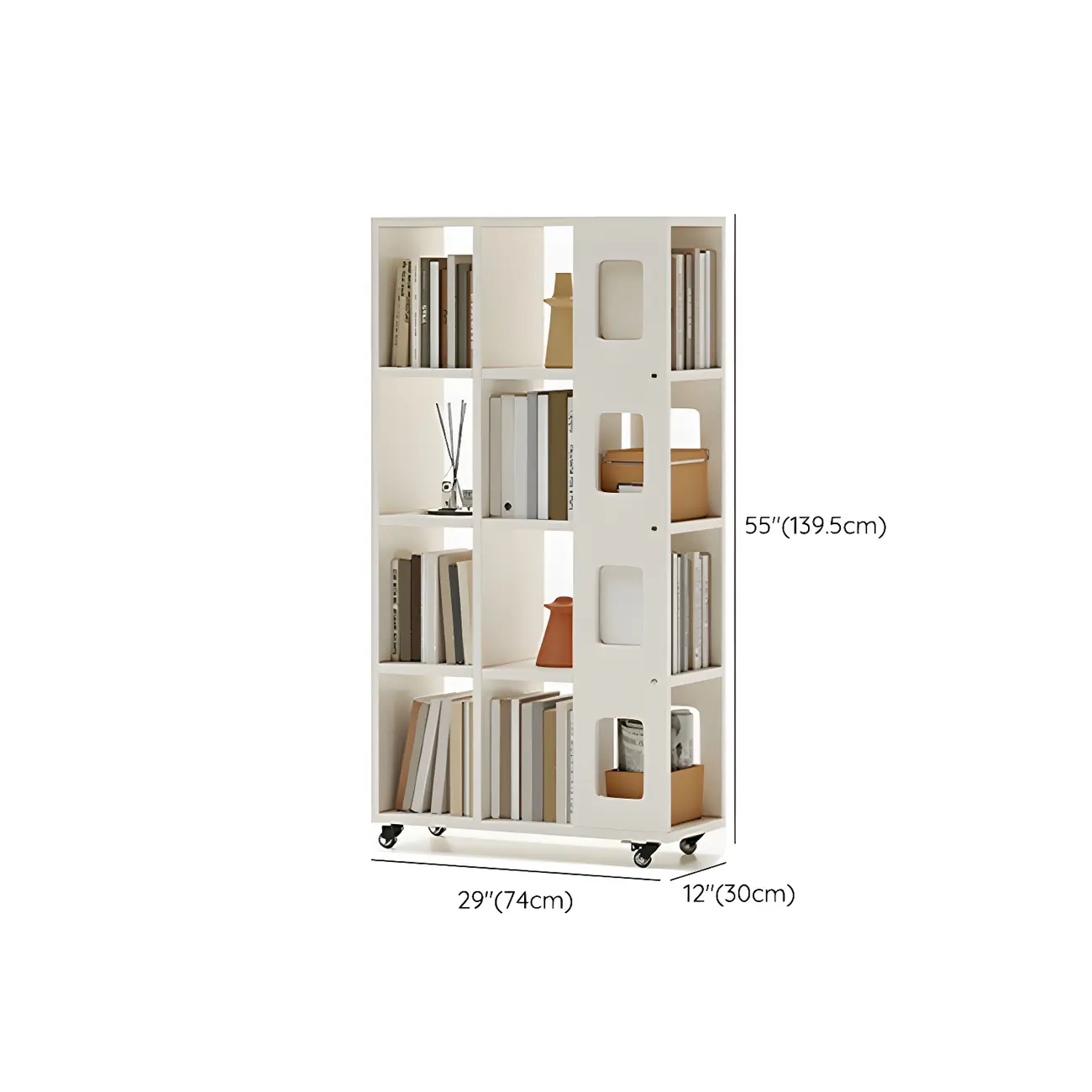 Mid-Century Nut-Brown Wood 5-Tier Bookcase on Wheels Image - 25 | homeyfad