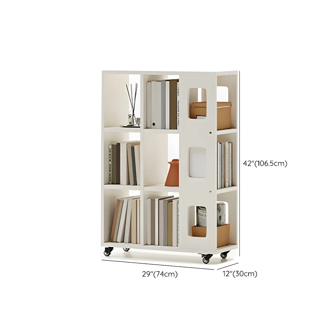 Mid-Century Nut-Brown Wood 5-Tier Bookcase on Wheels Image - 26 | homeyfad