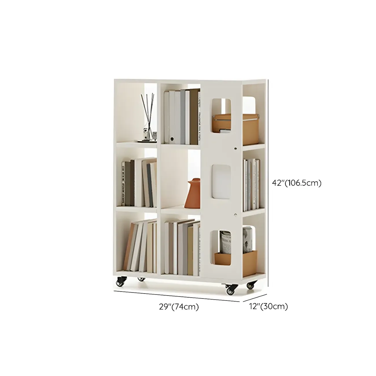 Mid-Century Nut-Brown Wood 5-Tier Bookcase on Wheels Image - 26