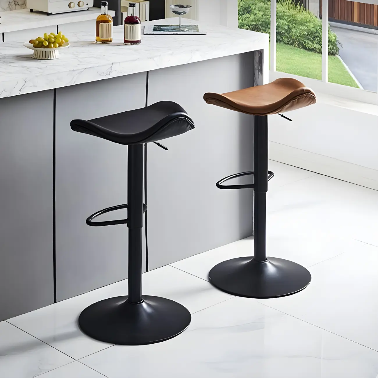 Classic Leather Swivel Bar Stools with Adjustable Height for Home Image - 2 | homeyfad