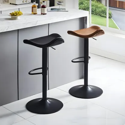 Classic Leather Swivel Bar Stools with Adjustable Height for Home Image - 2