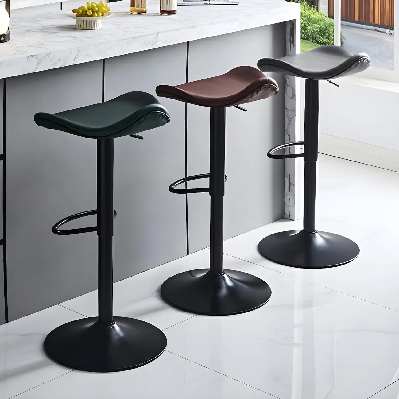 Classic Leather Swivel Bar Stools with Adjustable Height for Home Image - 6 | homeyfad
