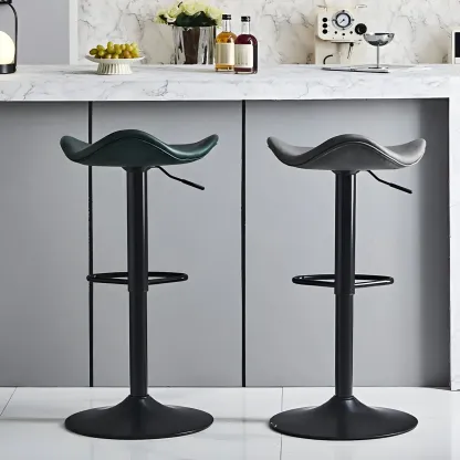 Classic Leather Swivel Bar Stools with Adjustable Height for Home Image - 7