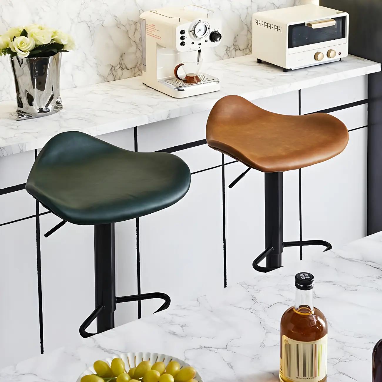 Classic Leather Swivel Bar Stools with Adjustable Height for Home Image - 3 | homeyfad
