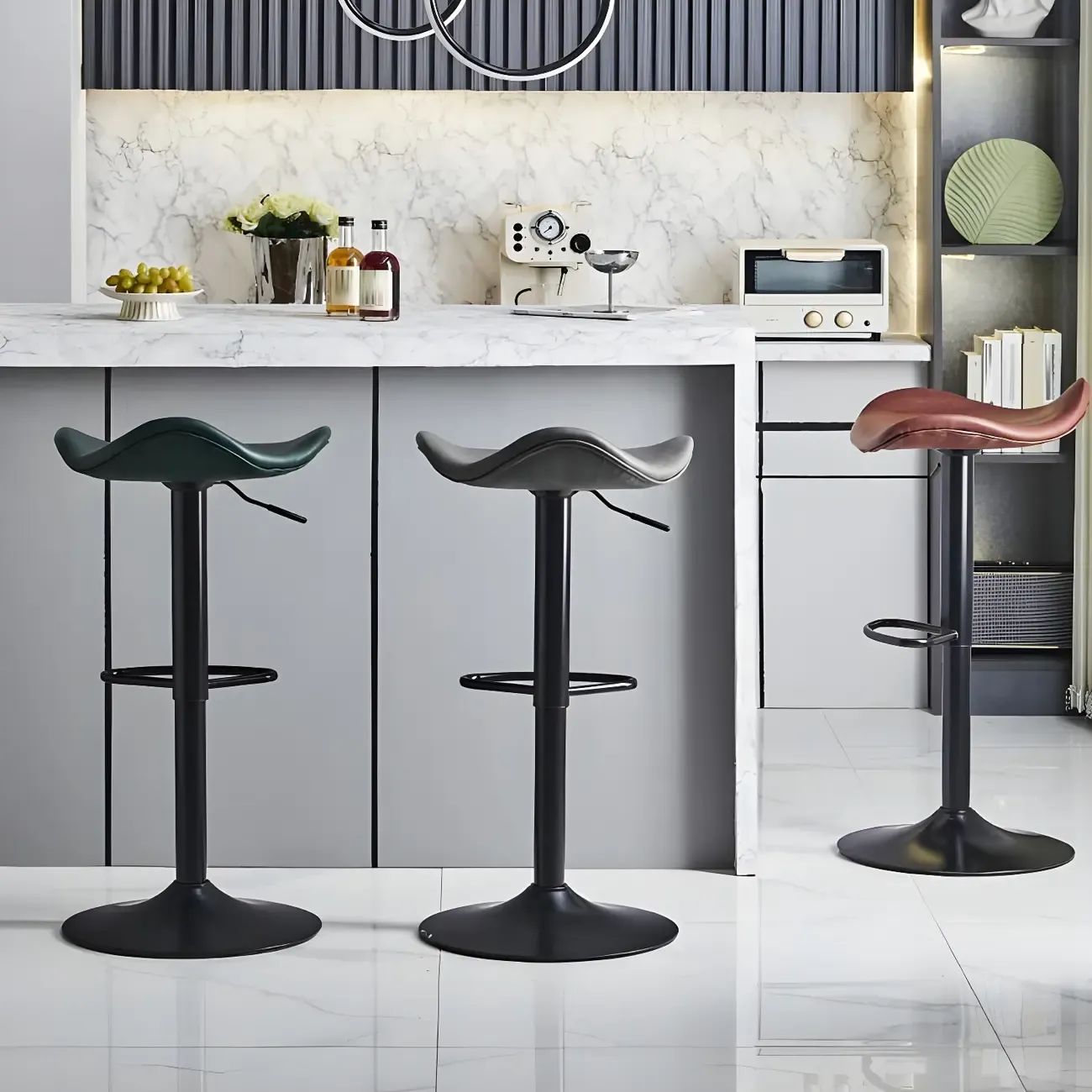 Classic Leather Swivel Bar Stools with Adjustable Height for Home Image - 24