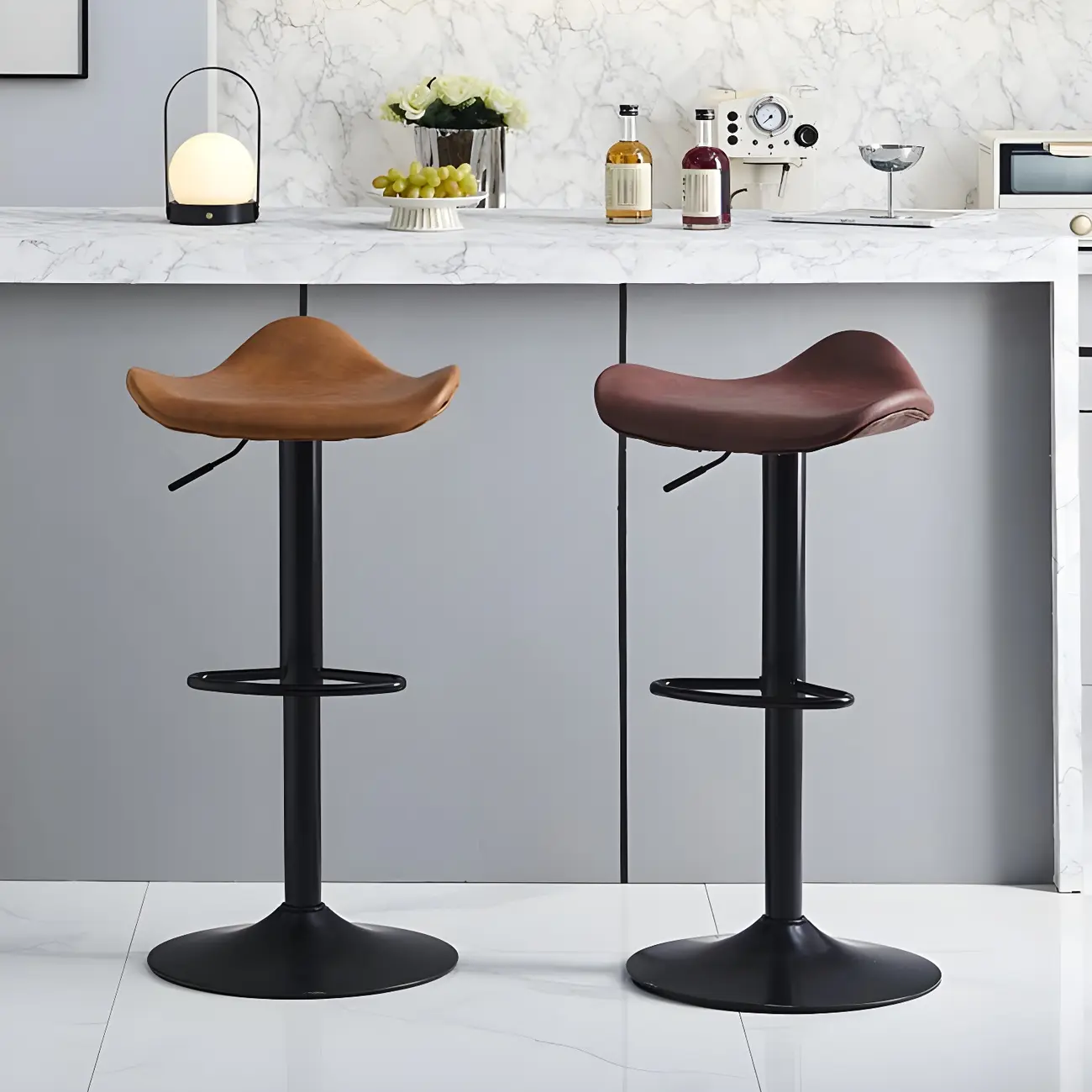 Classic Leather Swivel Bar Stools with Adjustable Height for Home Image - 28 | homeyfad