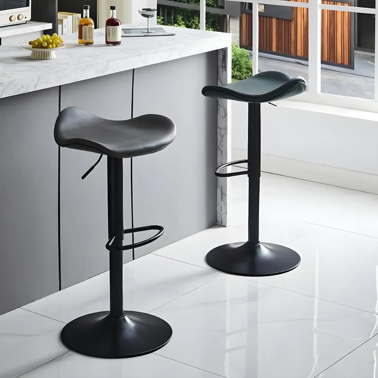 Classic Leather Swivel Bar Stools with Adjustable Height for Home Image - 29