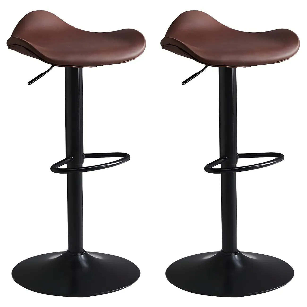 Classic Leather Swivel Bar Stools with Adjustable Height for Home Image - 32