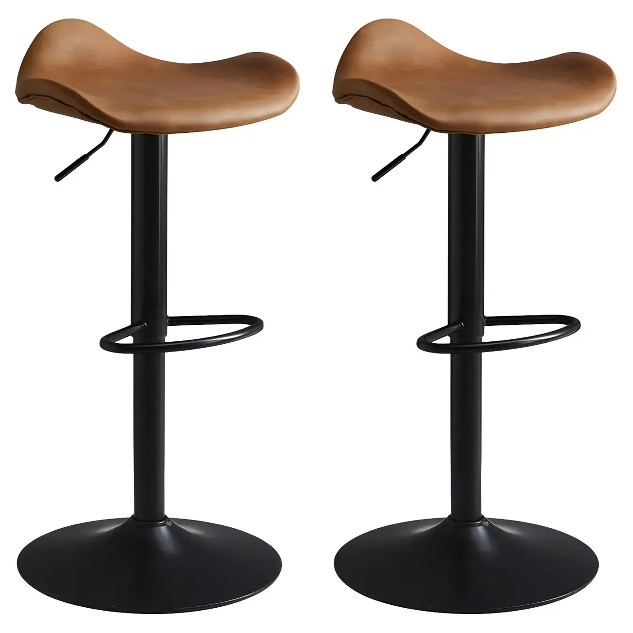 Classic Leather Swivel Bar Stools with Adjustable Height for Home Image - 36