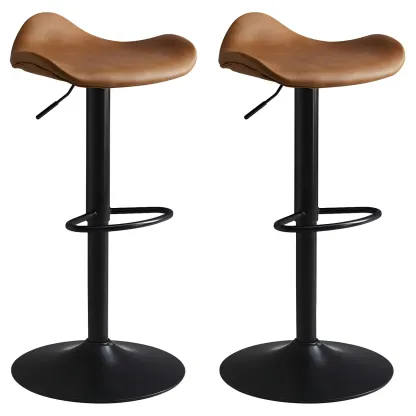 Classic Leather Swivel Bar Stools with Adjustable Height for Home Image - 36