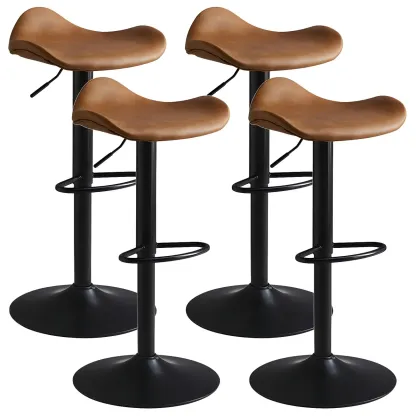 Classic Leather Swivel Bar Stools with Adjustable Height for Home Image - 37