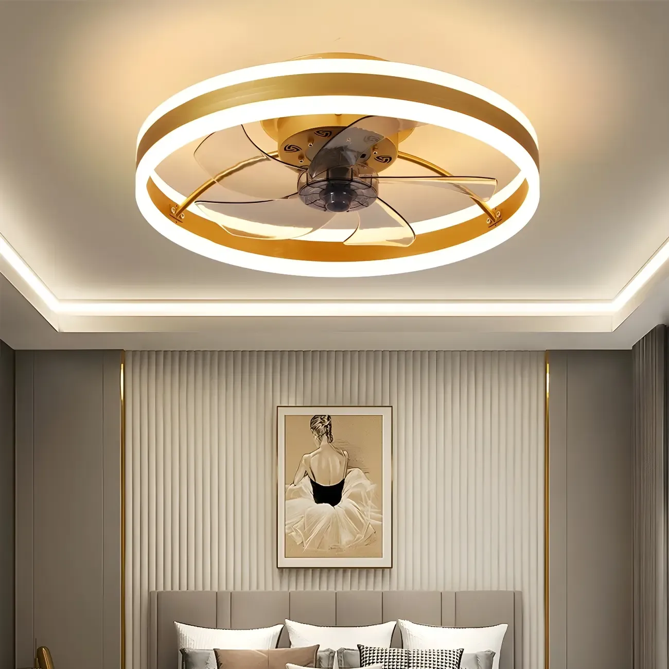 16" Round Flush Mount Ceiling Fan with Light Remote for Bedroom