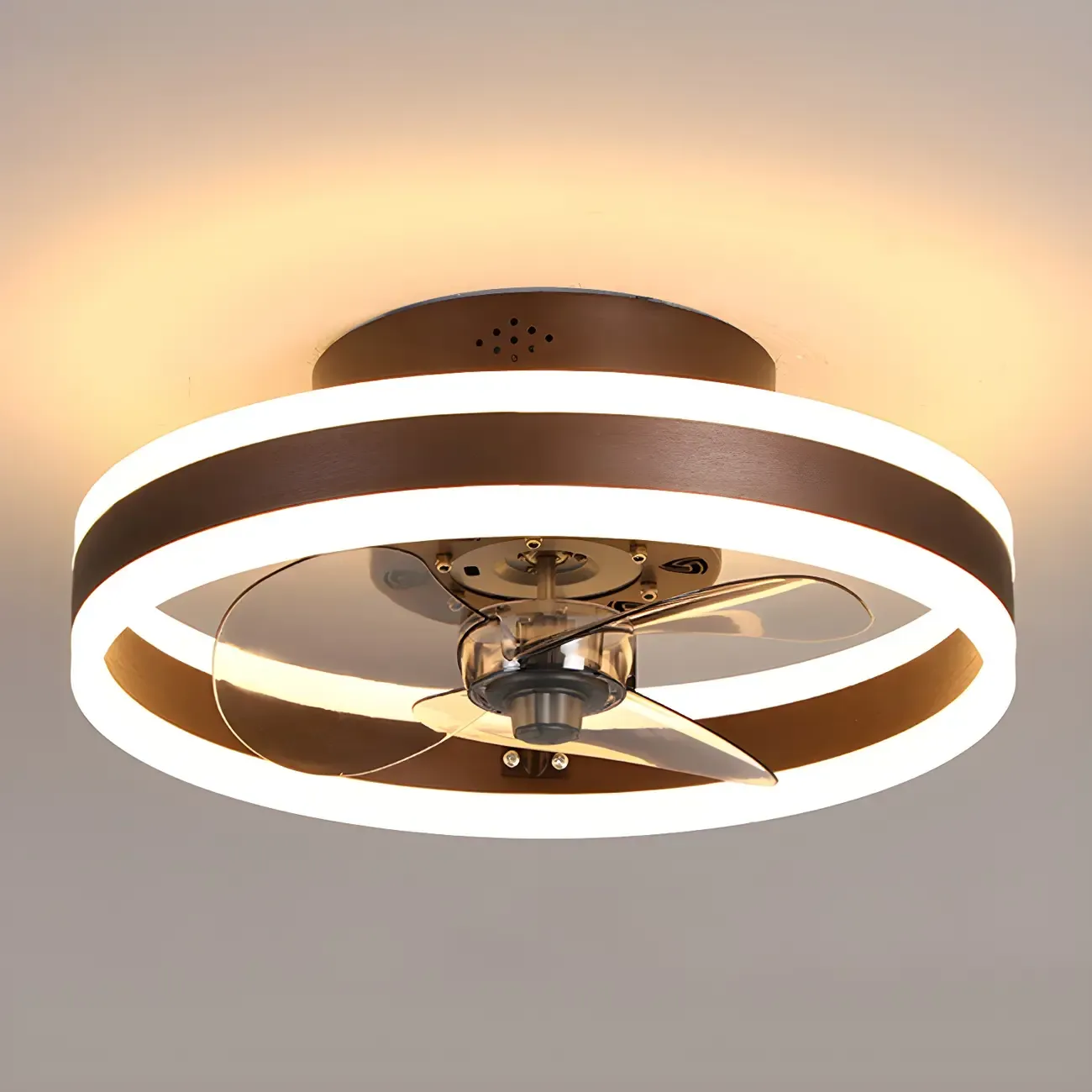 16" Round Flush Mount Ceiling Fan with Light Remote for Bedroom