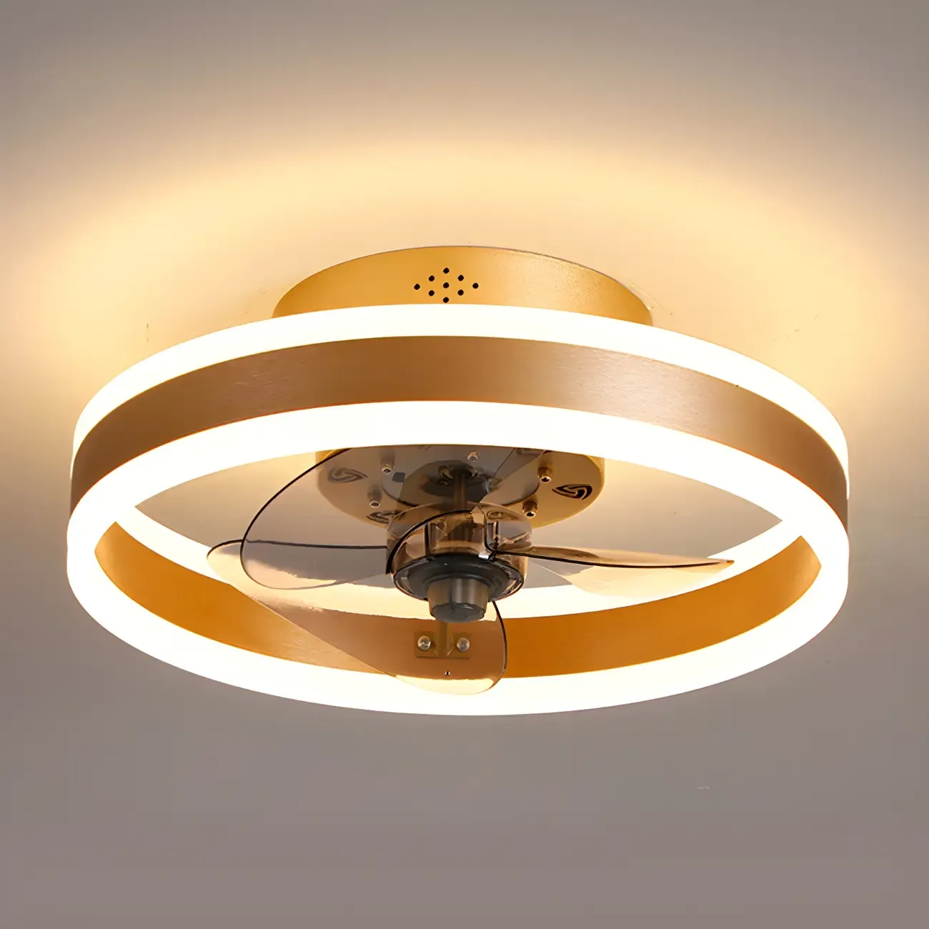 16" Round Flush Mount Ceiling Fan with Light Remote for Bedroom