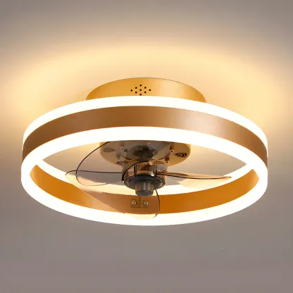 16" Round Flush Mount Ceiling Fan with Light Remote for Bedroom