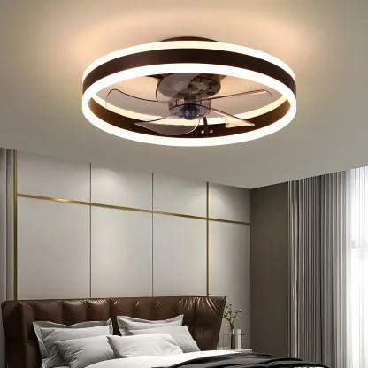 16" Round Flush Mount Ceiling Fan with Light Remote for Bedroom