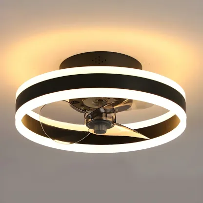 16" Round Flush Mount Ceiling Fan with Light Remote for Bedroom