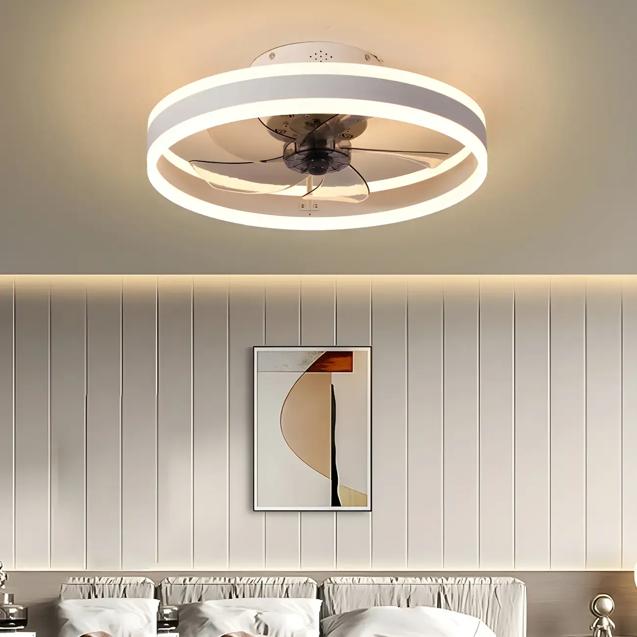 16" Round Flush Mount Ceiling Fan with Light Remote for Bedroom