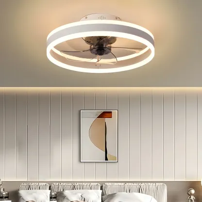 16" Round Flush Mount Ceiling Fan with Light Remote for Bedroom