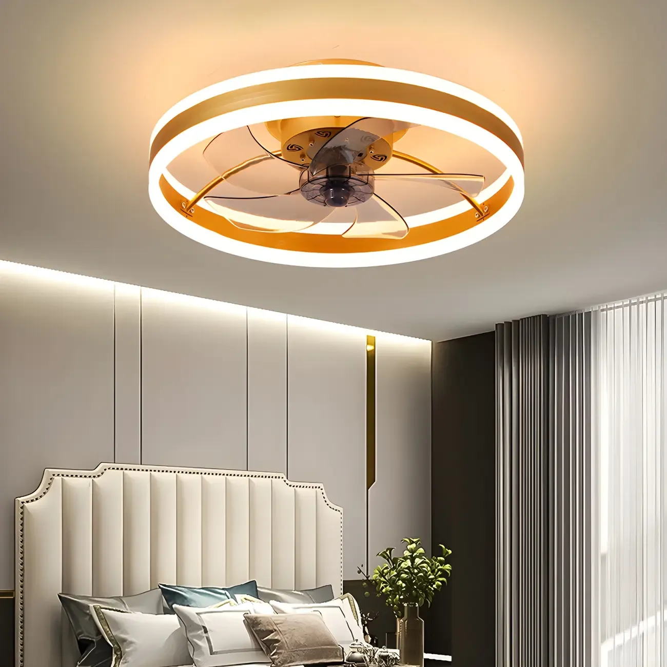 16" Round Flush Mount Ceiling Fan with Light Remote for Bedroom